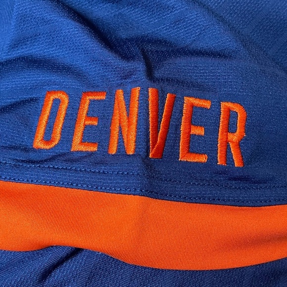 NFL Team apparel Denver Broncos sleeve large logo polo men size 2XL/ blue/orange - Picture 5 of 9
